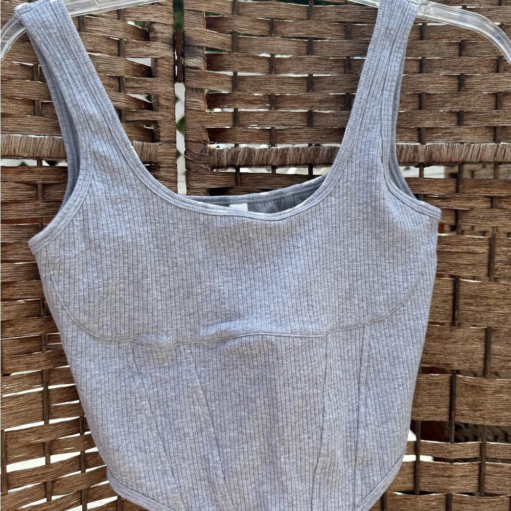 Pink Gray Ribbed Women's Top